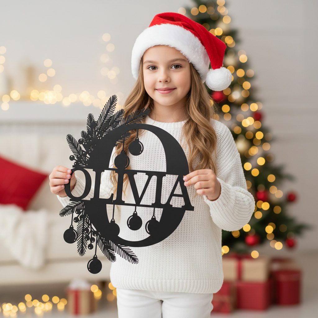 Christmas Monogram Metal Sign Set, 9 Personalized Names
