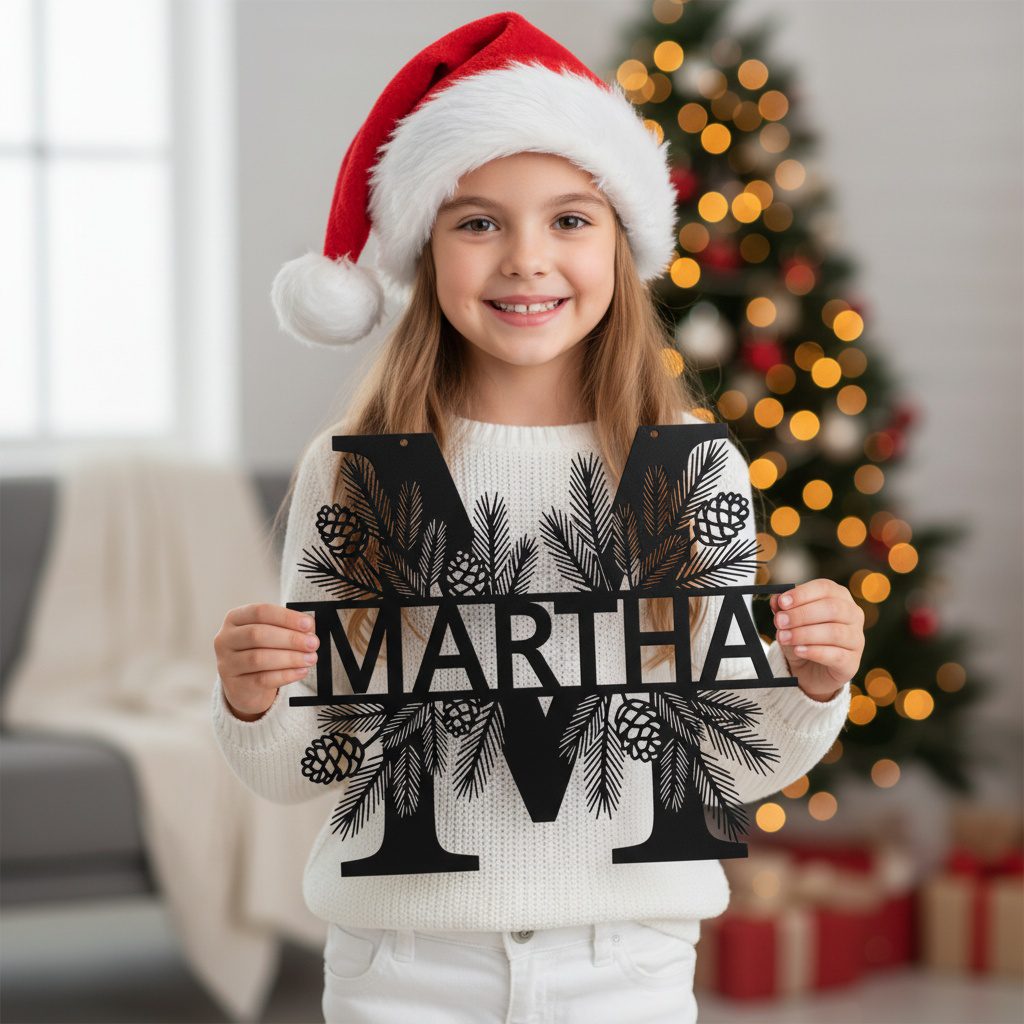Christmas Monogram Metal Sign Set, 9 Personalized Names