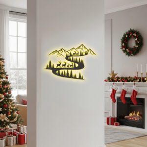 Christmas Monogram, Mountain Deer, Metal Wall Sign