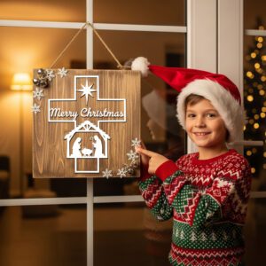 Christmas Nativity Cross Door Hanger Sign, Christian Holiday