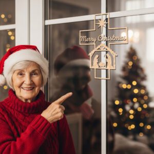 Christmas Nativity Cross Door Hanger Sign, Christian Holiday