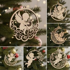 Christmas Ornament Bundle, 6 Baby Angel Designs, Laser Ready File for Holiday Decor