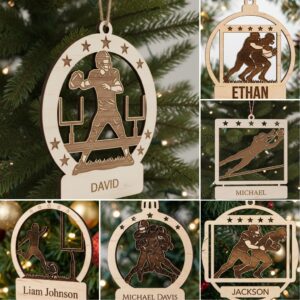 Christmas Ornament Bundle, Personalized Football, Custom Name Xmas