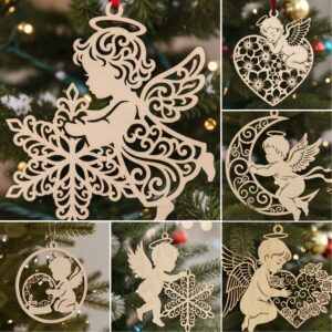 Christmas Ornament Bundle, Six Adorable Baby Angel Laser Designs for Cricut Crafts