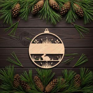 Christmas Ornament, Personalised Bunny with Green Grass Woodland
