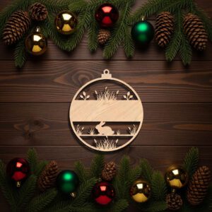 Christmas Ornament, Personalised Bunny with Green Grass Woodland
