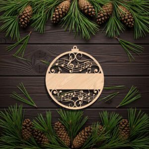 Christmas Ornament, Personalized Music Note with Banner, Digital
