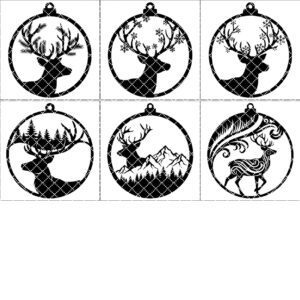 Christmas Ornaments Bundle, 6 Reindeer Designs, Xmas Holiday