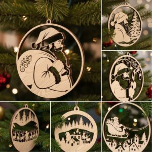 Christmas Santa Ornament Bundle, 8 Holiday Laser File