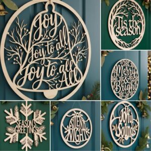 Christmas Sign Bundle, 6 Round Door Hanger Designs for Holiday Decor