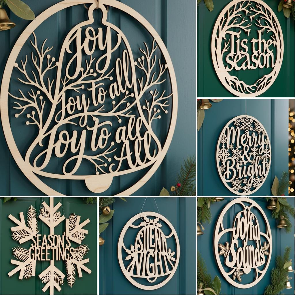 Christmas Sign Bundle, 6 Round Door Hanger Designs for Holiday Decor