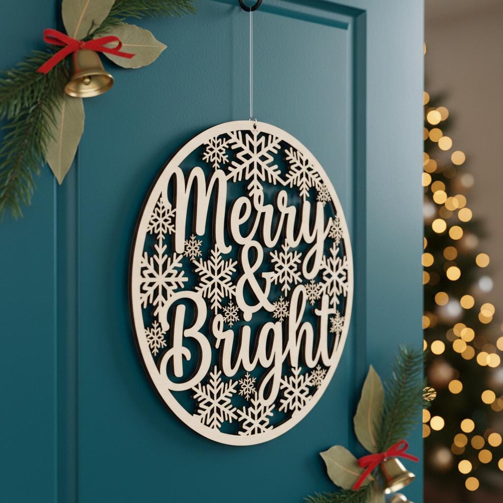 Christmas Sign Bundle, 6 Round Door Hanger Designs for Holiday Decor