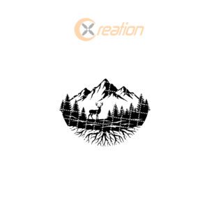 Christmas Wall Art, Monogram Deer, Mountains Trees, Roots