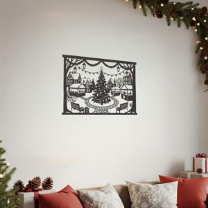 Christmas Wall Art, Monogram Metal Sign, Christmas Village