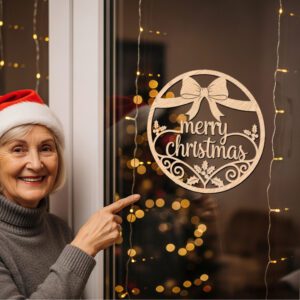 Christmas Wreath Door Hanger, Merry Holiday Round Front