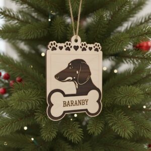 Dachshund Monogram Ornament, Christmas Dog Design, Laser CNC