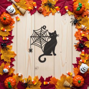 Halloween Ornament, Laser Engraved File, Black Cat, Spiderweb,