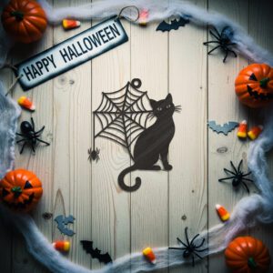 Halloween Ornament, Laser Engraved File, Black Cat, Spiderweb,