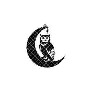 Halloween Owl Ornament, Spooky Crescent Moon, Digital Decor