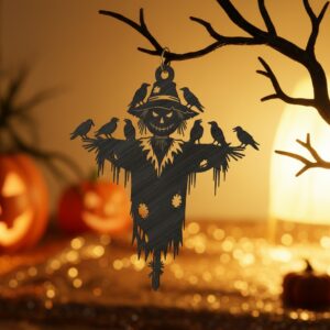 Halloween Scarecrow Ornament, Raven Silhouette, Spooky Fall Decor