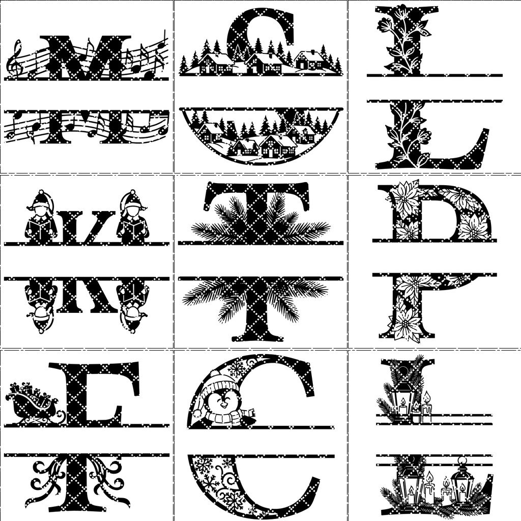 Laser Christmas Monogram Bundle, Personalized Name Sign, 9