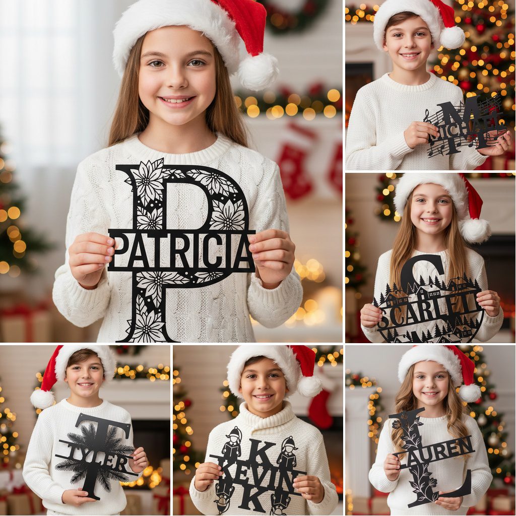Laser Christmas Monogram Bundle, Personalized Name Sign, 9