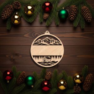 Laser Cut Mountain Scene Ornament, Personalized Christmas Holiday