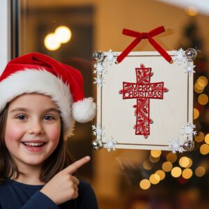 Merry Christmas Cross Sign, Religious Door Hanger, Christian