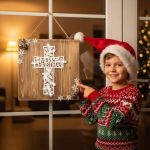 Merry Christmas Cross Sign, Religious Door Hanger, Christian