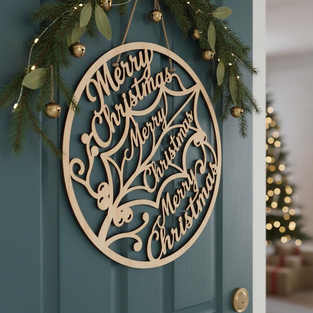 Merry Christmas Door Hanger Bundle, 6 Festive Laser Sign Designs