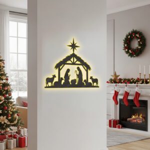 Nativity Scene, Christmas Wall Art, Monogram Metal Sign,