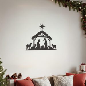 Nativity Scene, Christmas Wall Art, Monogram Metal Sign,