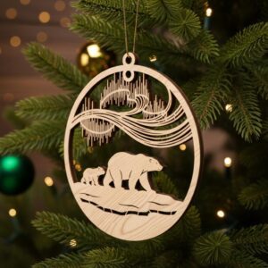 Polar Bear Ornament, Christmas Decor, Bear and Cub Design, CNC Download