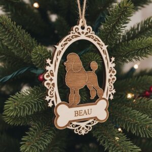 Poodle dog ornament, Christmas decoration, custom name pet