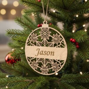 Snowflake Christmas Ornament, Custom Black and White Holiday