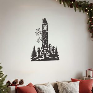 Xmas Laser etched, Monogram Clock Tower Wall Art,