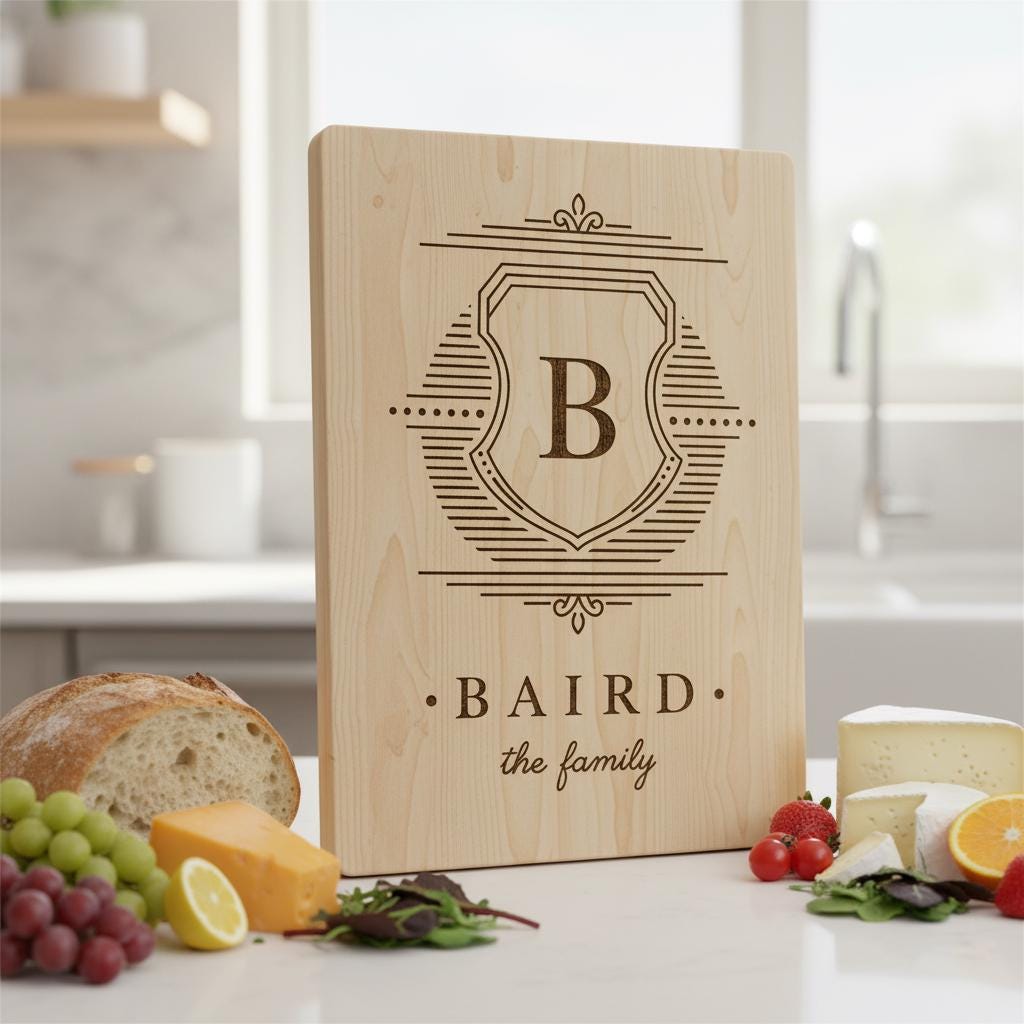 Archivo de grabado láser para tabla de charcutería con escudo familiar, diseños de monogramas, regalo. - Imagen 2