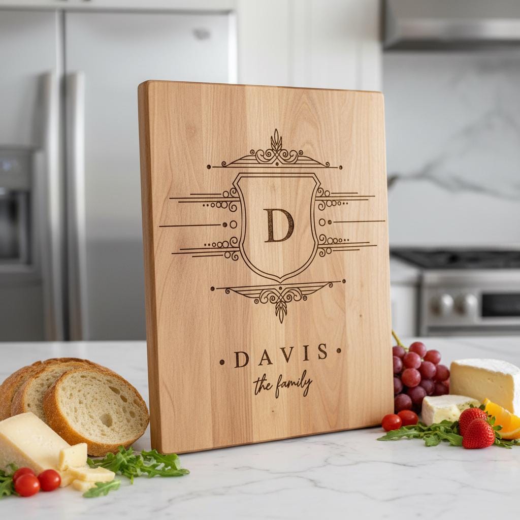 Archivo de grabado láser para tabla de charcutería con escudo familiar, diseños de monogramas, regalo. - Imagen 3