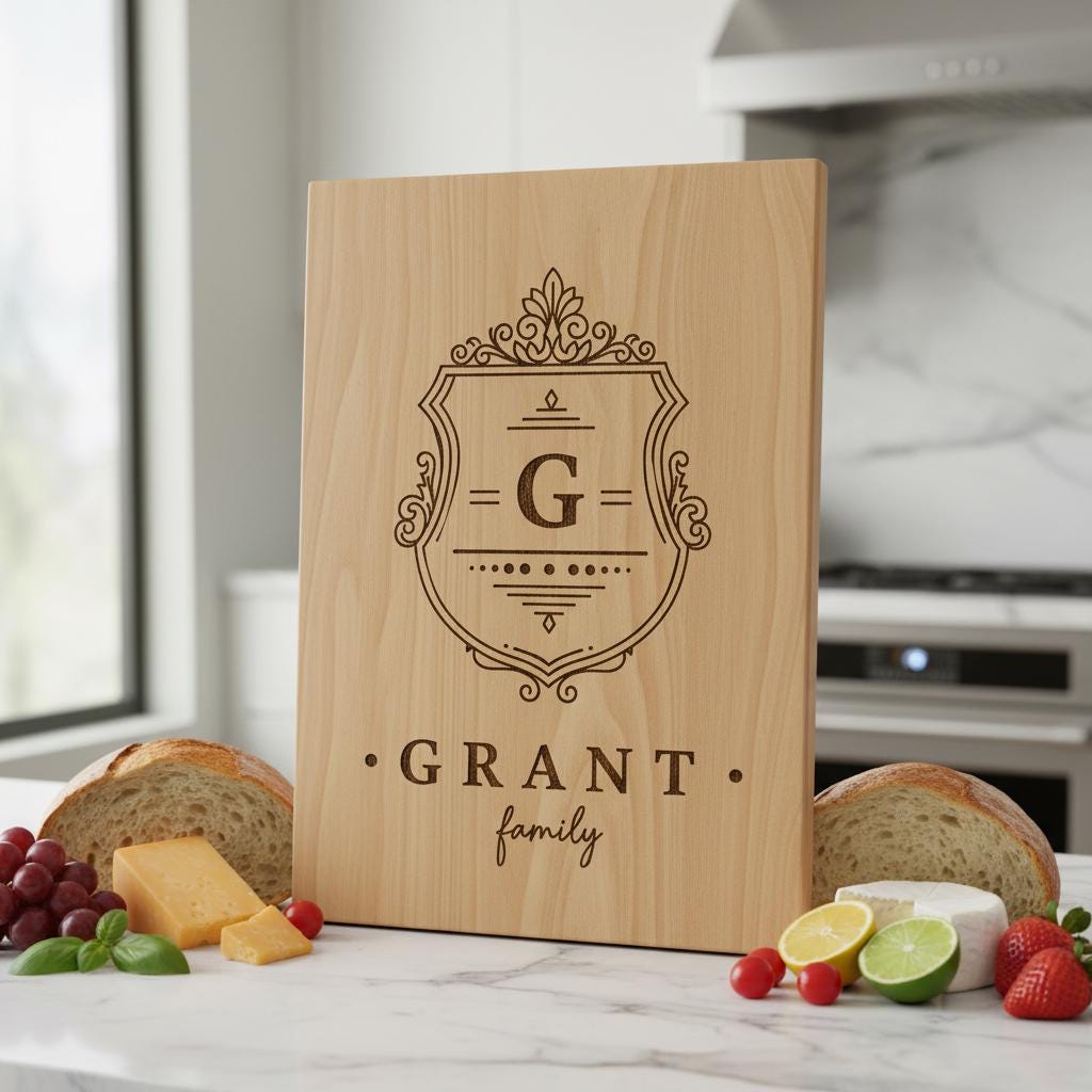 Archivo de grabado láser para tabla de charcutería con escudo familiar, diseños de monogramas, regalo. - Imagen 4