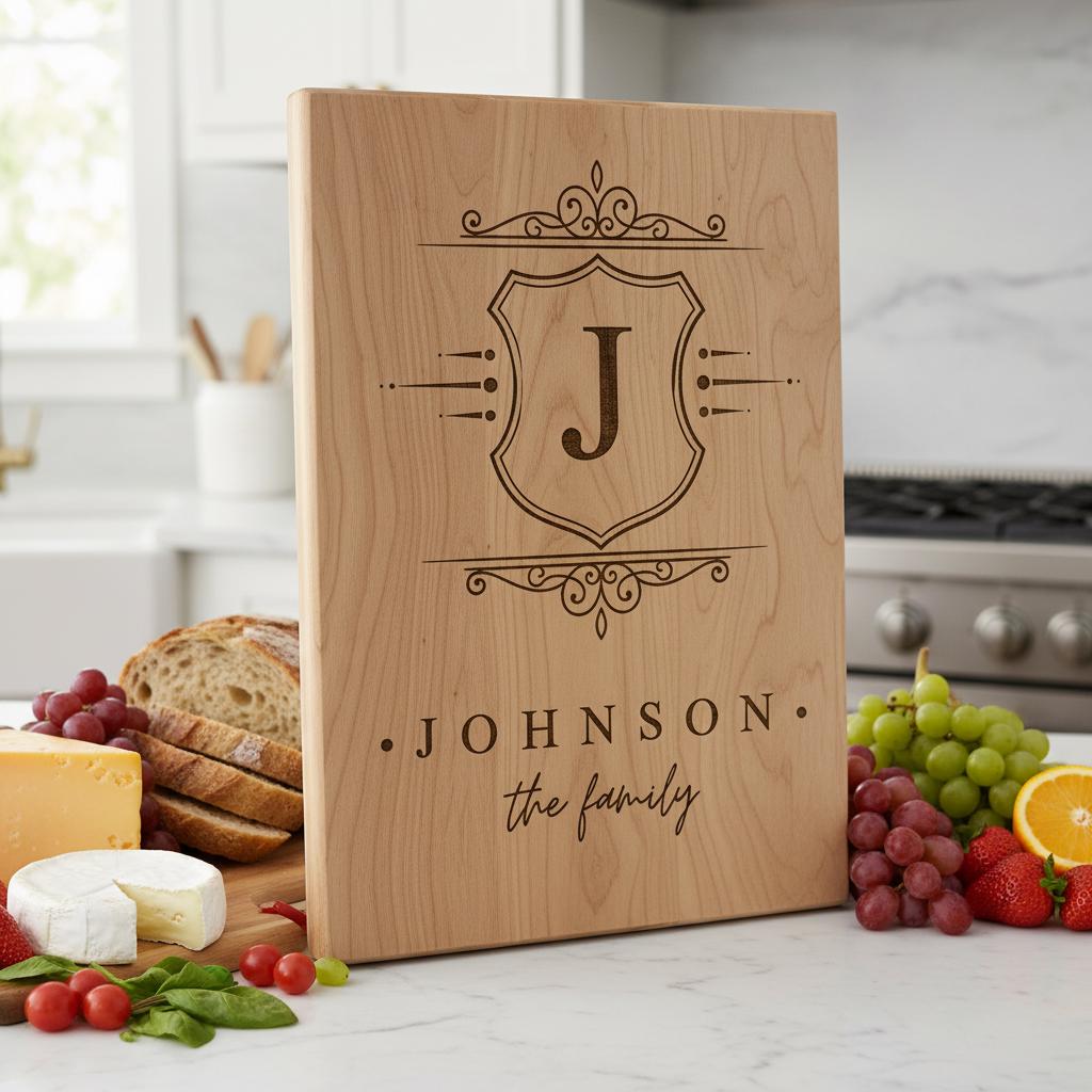 Archivo de grabado láser para tabla de charcutería con escudo familiar, diseños de monogramas, regalo. - Imagen 5