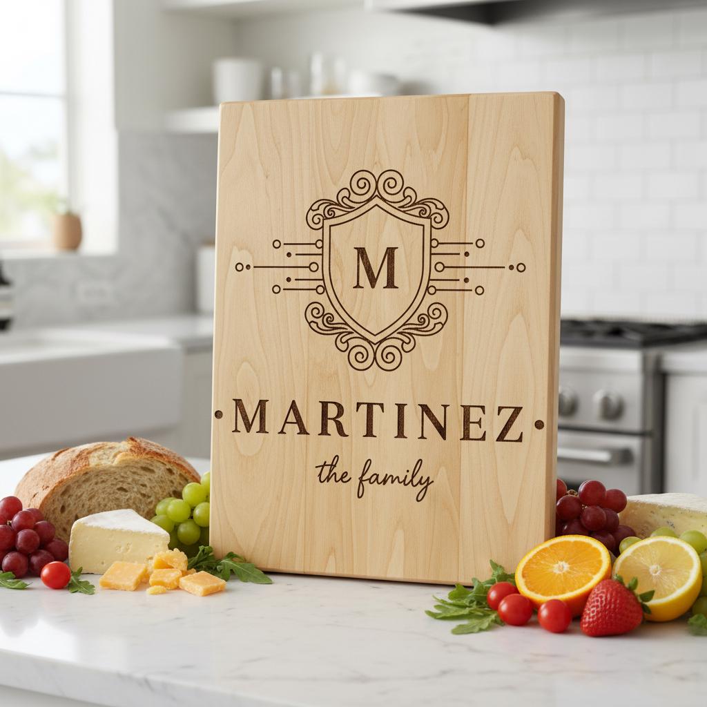 Archivo de grabado láser para tabla de charcutería con escudo familiar, diseños de monogramas, regalo. - Imagen 6