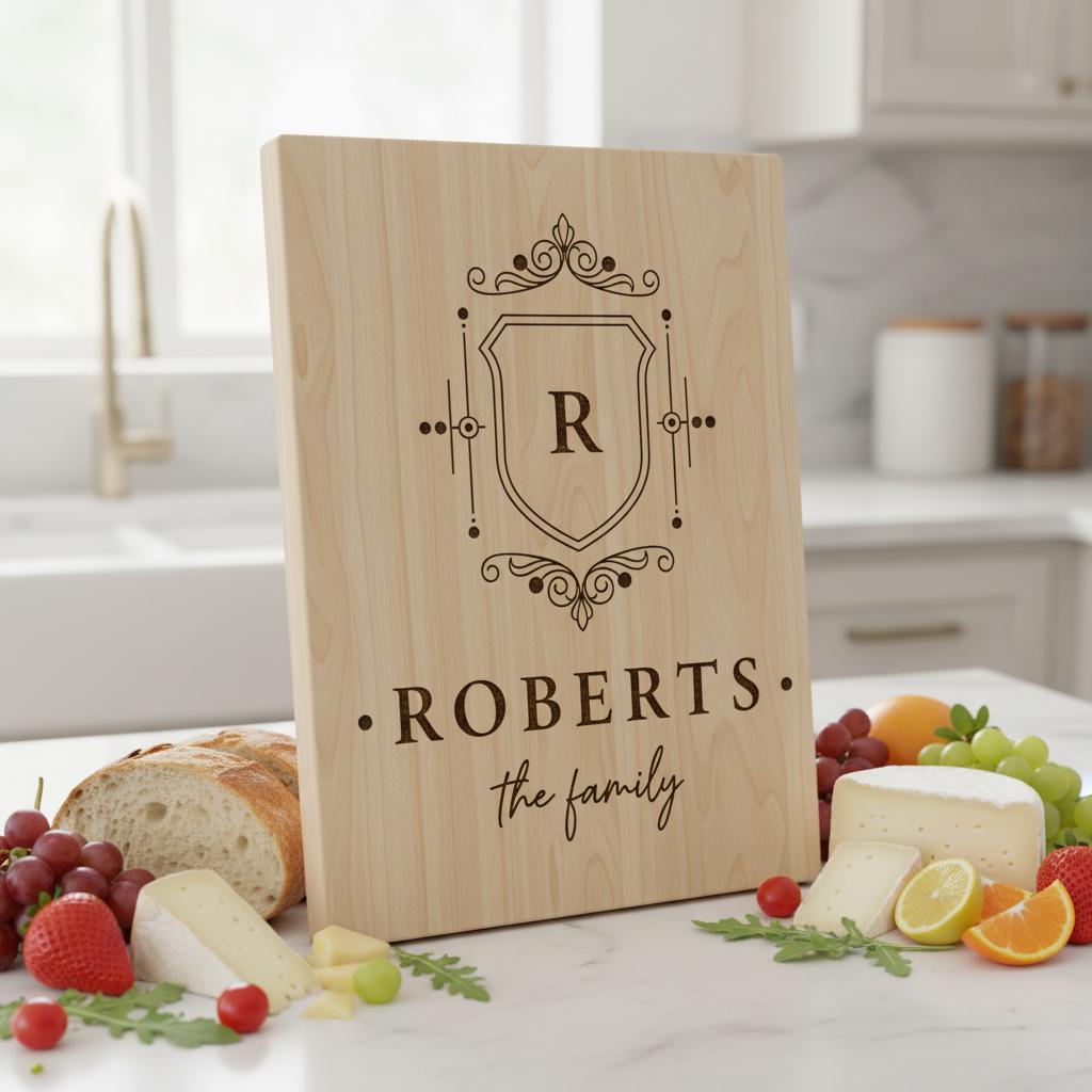 Archivo de grabado láser para tabla de charcutería con escudo familiar, diseños de monogramas, regalo. - Imagen 7