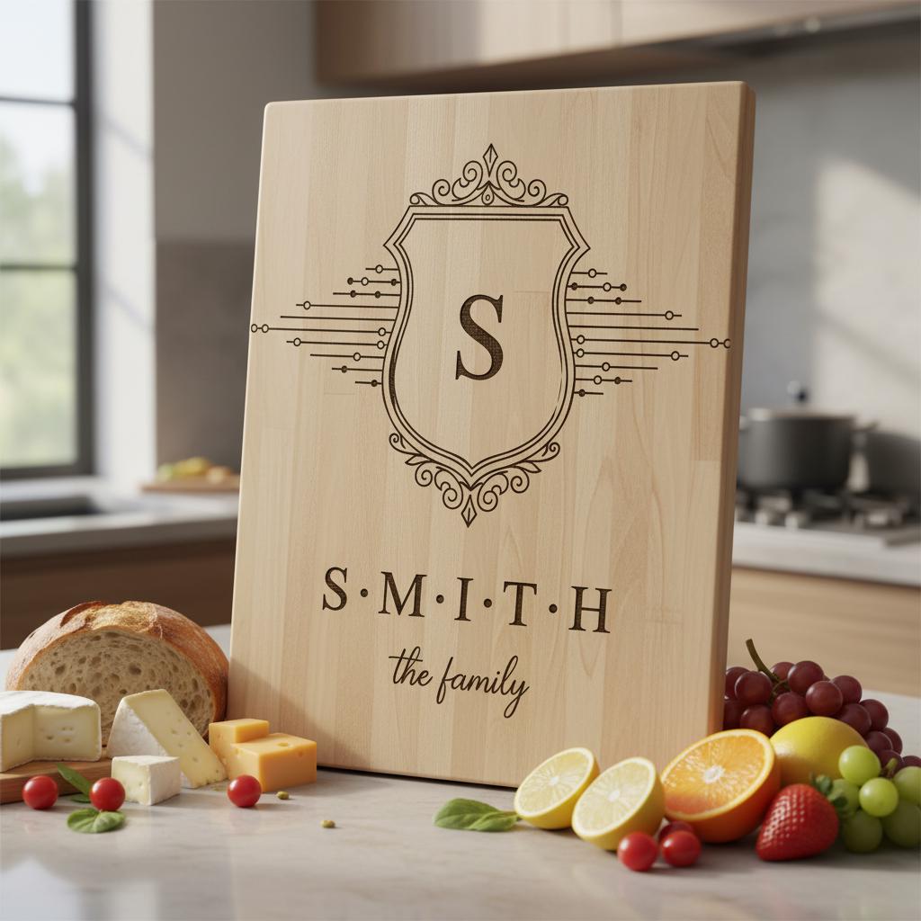 Archivo de grabado láser para tabla de charcutería con escudo familiar, diseños de monogramas, regalo. - Imagen 8