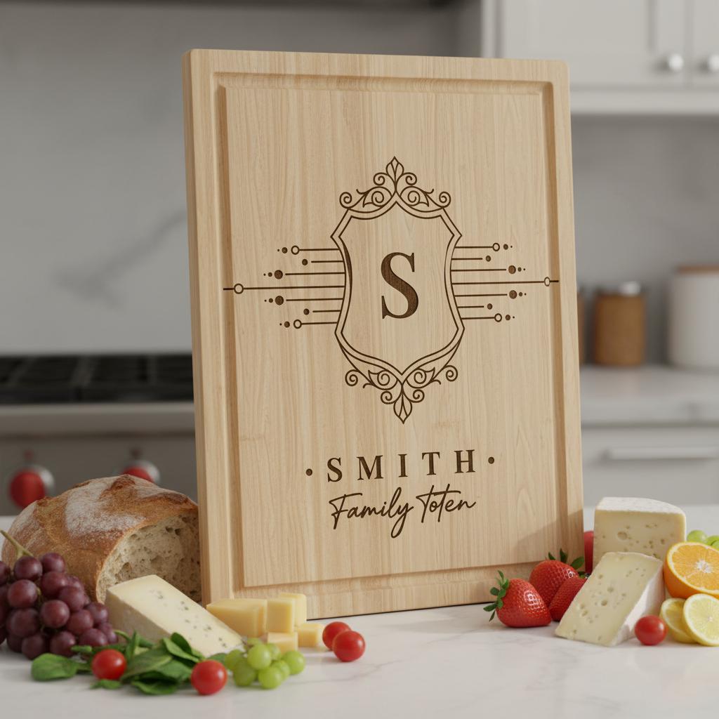 Archivo de grabado láser para tabla de charcutería con escudo familiar, diseños de monogramas, regalo. - Imagen 9