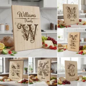 Charcuterie Board Monogram Vintage Alphabet Engraving File for Personalized Kitchen Boards