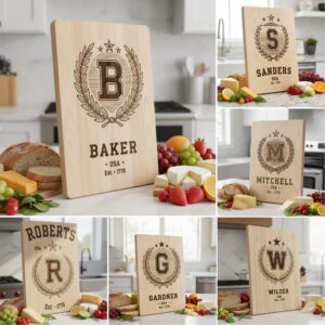 Family Name Crest Monogram Alphabet, Laser Engraving File for Charcuterie Boards