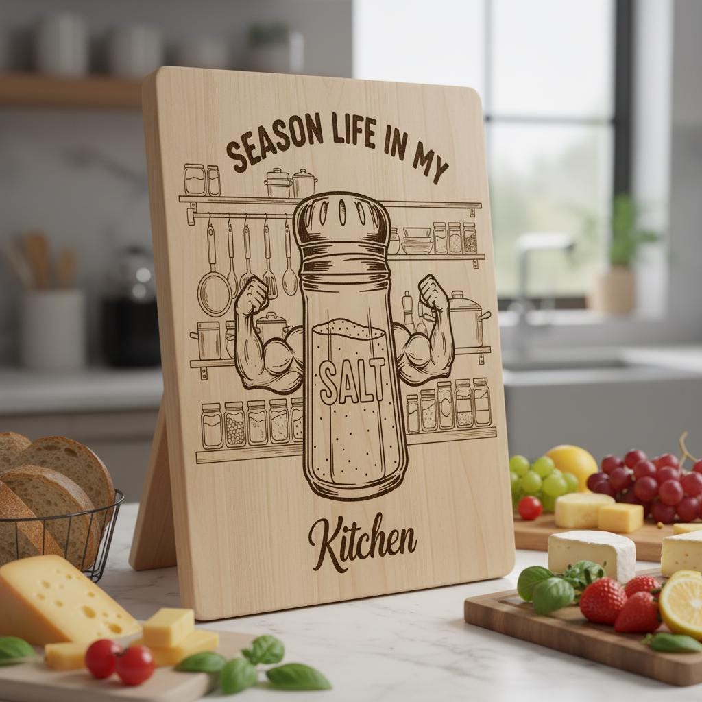 Fichier de gravure laser de cuisine vintage amusant, Ensemble de motifs pour planche à charcuterie – Image 11