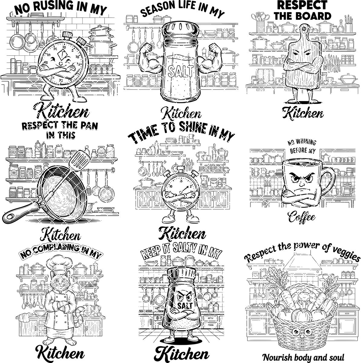 Fichier de gravure laser de cuisine vintage amusant, Ensemble de motifs pour planche à charcuterie – Image 12