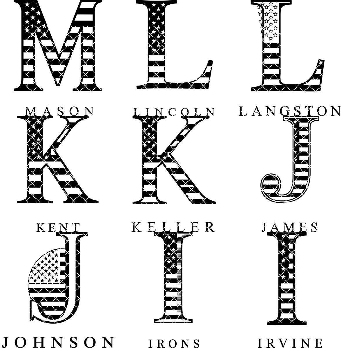 Laser Engraving Alphabet File, Patriotic Monogram, Charcuterie Board Family Name
