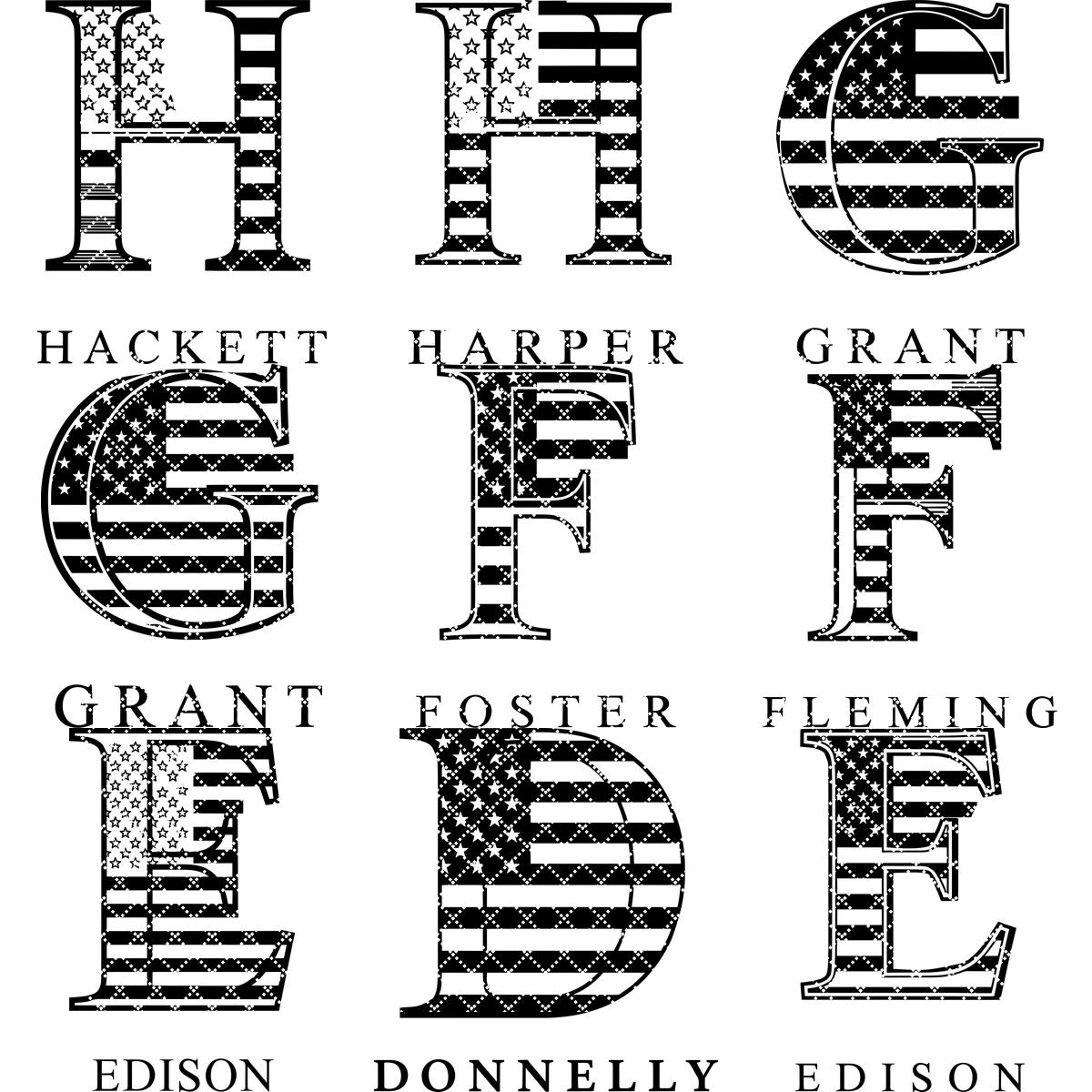 Laser Engraving Alphabet File, Patriotic Monogram, Charcuterie Board Family Name
